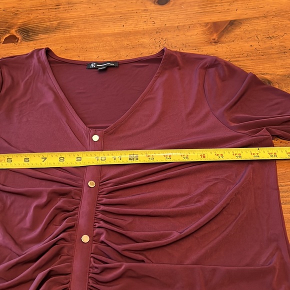 NWT INC International Concepts Long Sleeve Ruched Burgundy Blouse Large - Picture 9 of 10